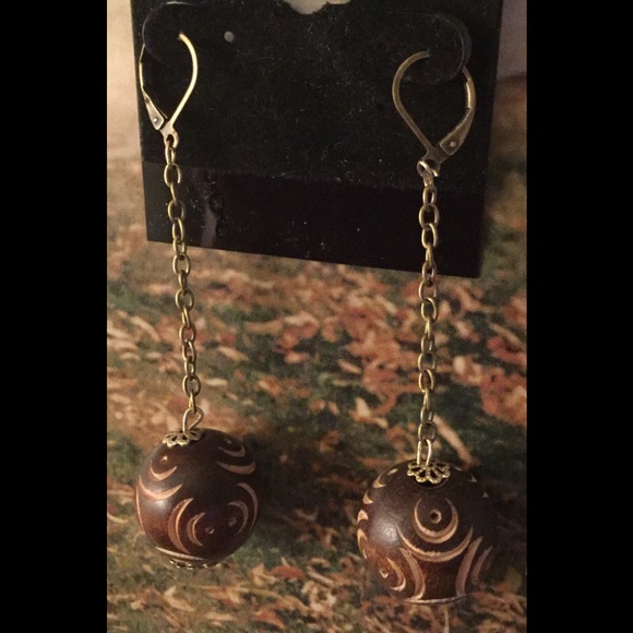 HOST PICK-Carved Tribal Earrings w/ Brass Hardware - Picture 5 of 6